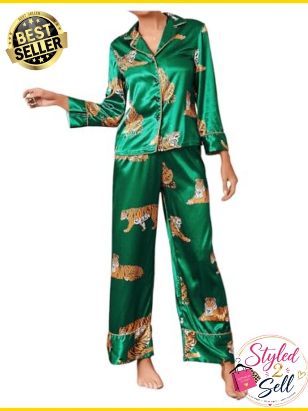 Satin Short Sleeve Shirt & Pants Pajama Set 2 Piece Sleep Lounge Set